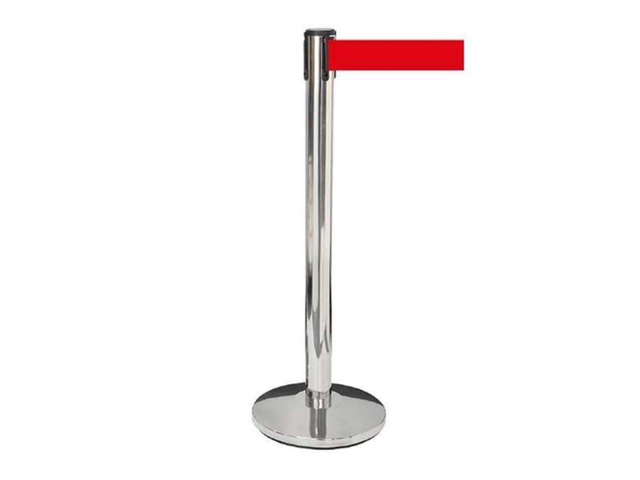 Leitsystem-1Absperrpfosten-silber-Band-rot-1022